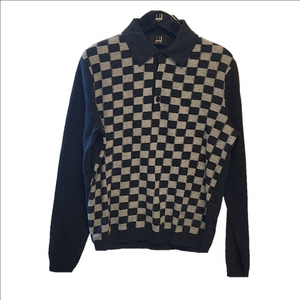 Dunhill checkered merino wool 1/4 buttons long sleeve sweater sz L